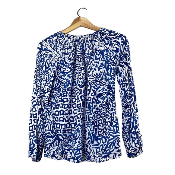 Blue and White Lilly Pulitzer Long Sleeve Blouse XXS - Picture 3 of 6